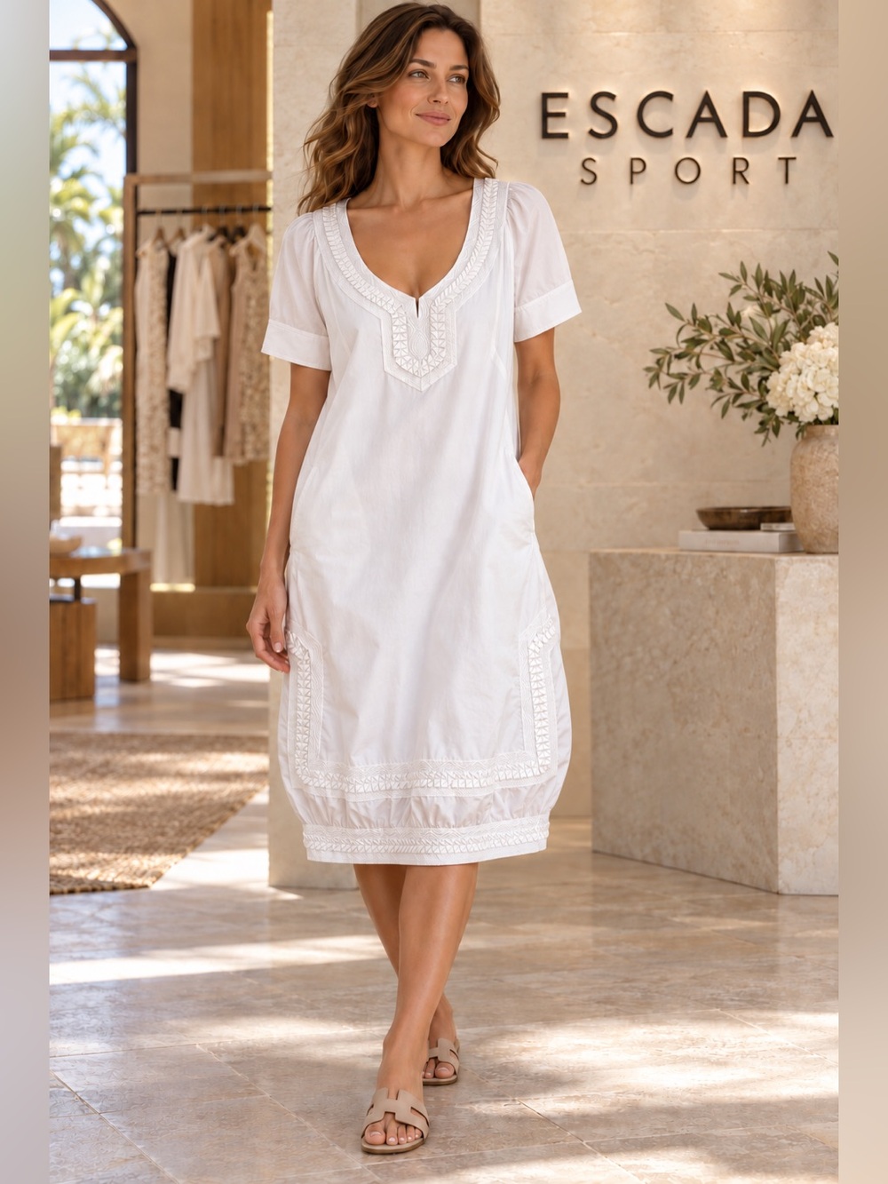 ESCADA Sport White Cotton Embroidered Tunic Dress DE 38 US 8 M